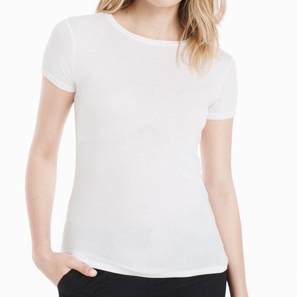 WHBM White Crew-Neck Short-Sleeve Layering Tee Size Large